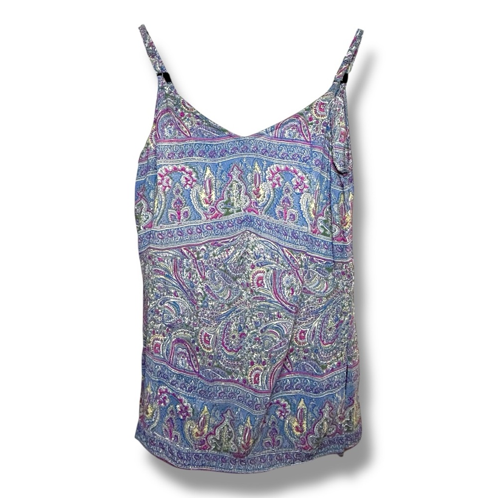 Vintage 90s Blue Paisley Boho Adjustable V Neck Tank Festival Top Funky People L